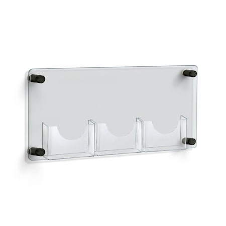 Azar Displays Three-Pocket Bifold Wall Mount Brochure Holder with Black Stand Off Caps 105584-BLK